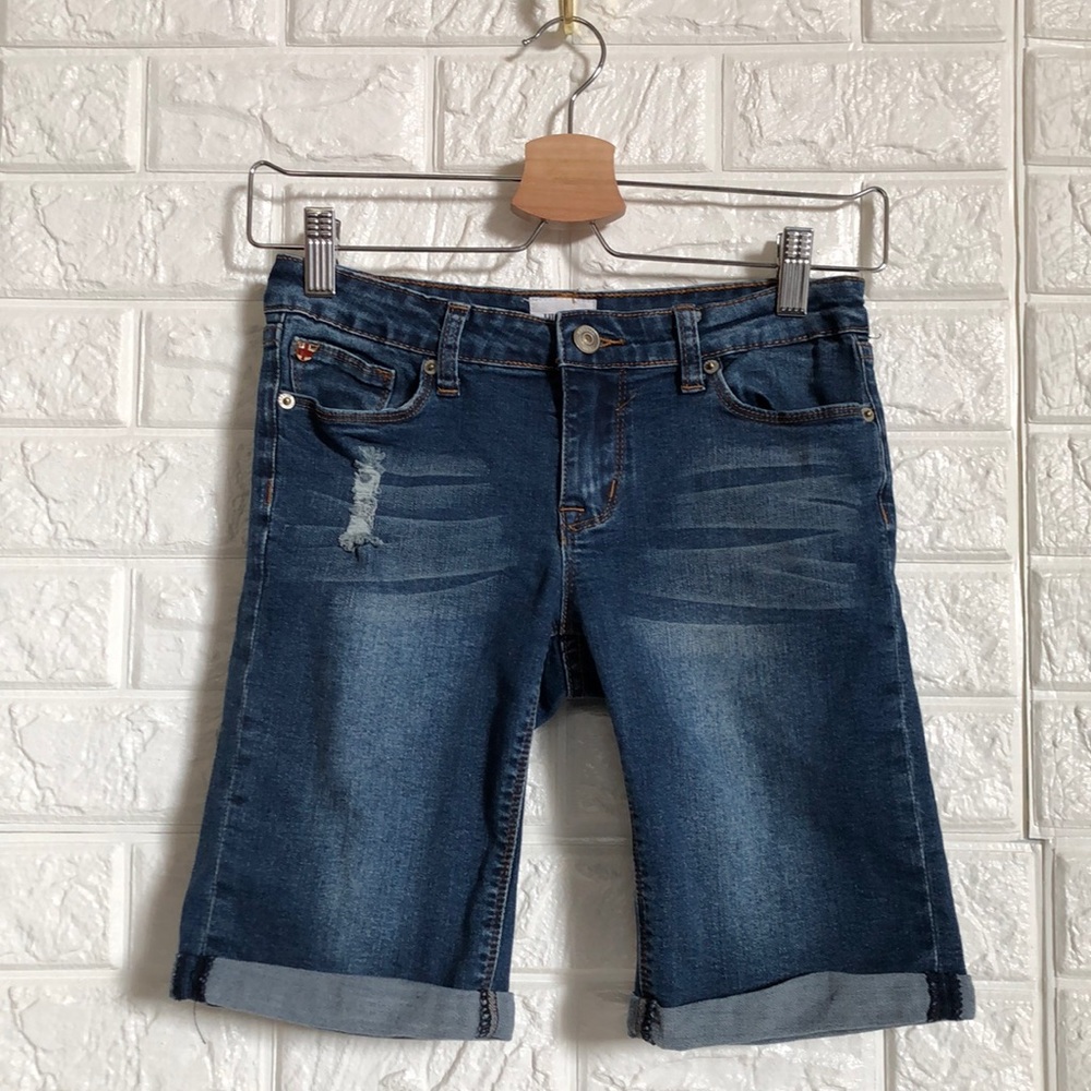 Hudson Girls Distressed Denim Bermuda Shorts Dark Wash Size 16